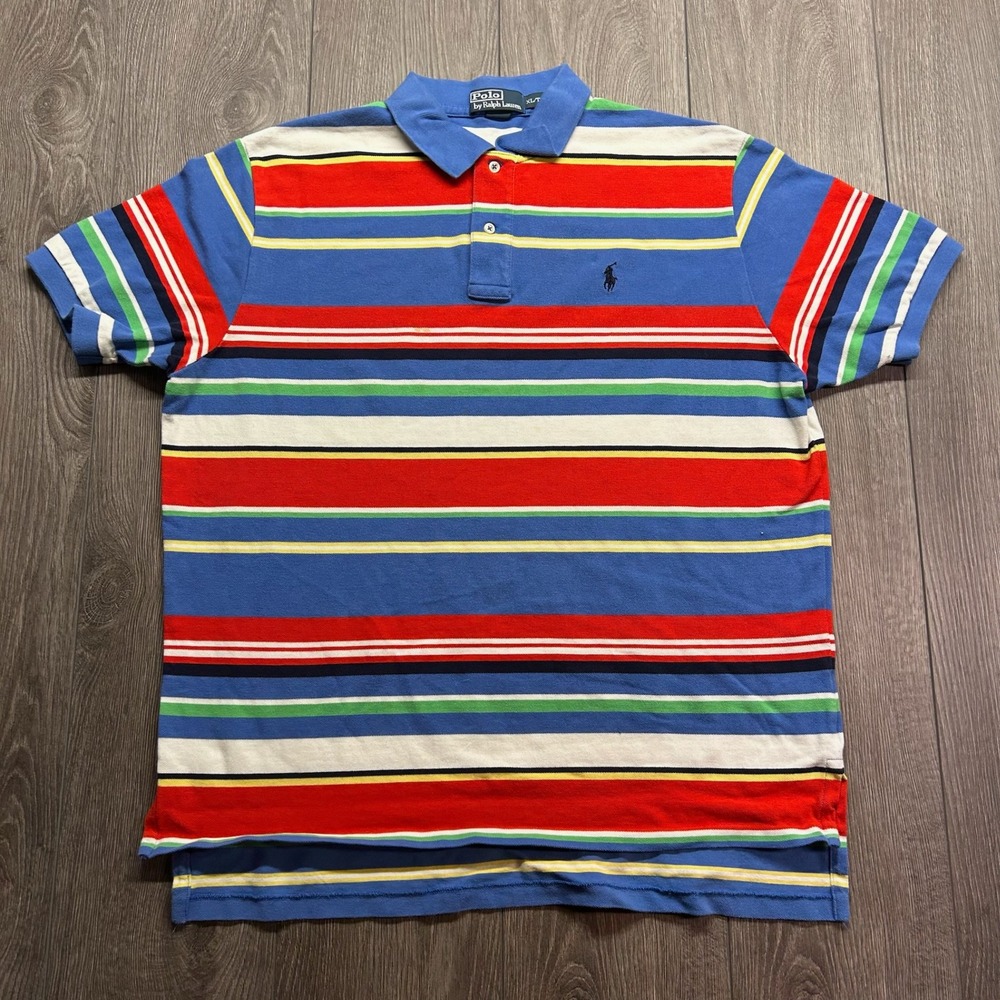 Polo Ralph Lauren Mens XL Multi Color Striped Short Sleeve Pique Polo Shirt